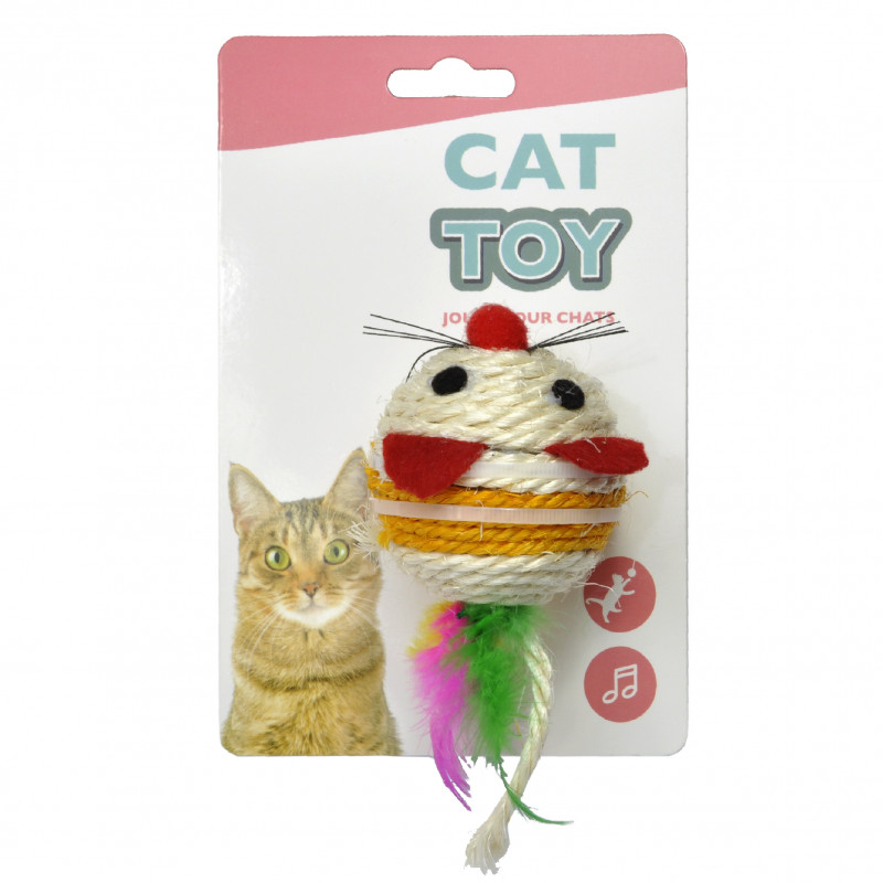 sisal mouse toy with feathers