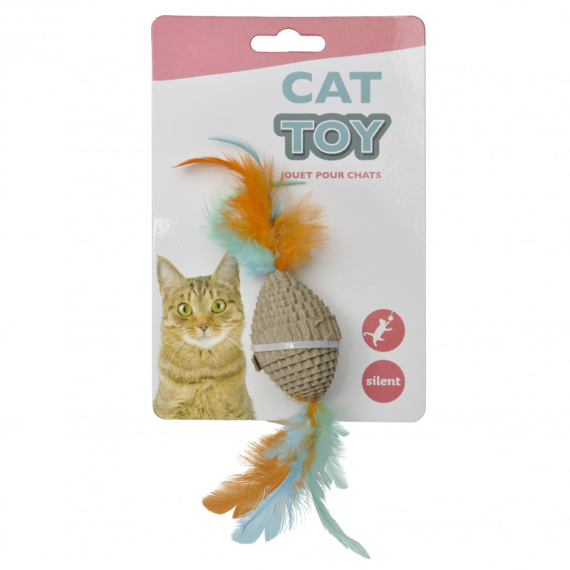 corrugated cardboard toy with feathers