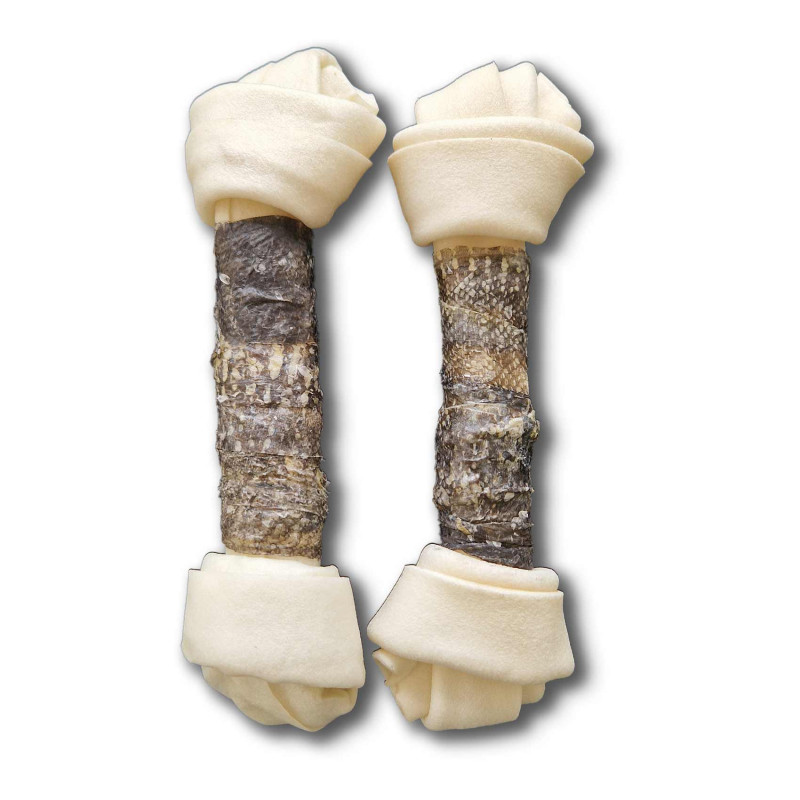 2 X FISH SKIN-WRAPPED WHITE KNOTTED BONE 8-8.5’’