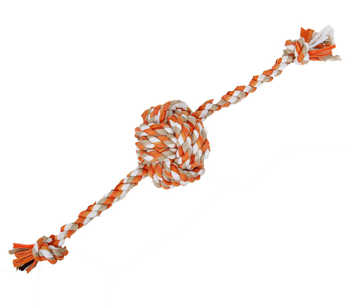 Huge colored rope w/ knot ball, jute-cotton/fabric