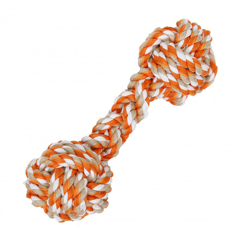 Huge colored rope dumbbell, jute-cotton/fabric