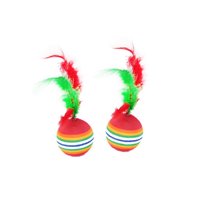 set of 2 rainbow balls with feathers
