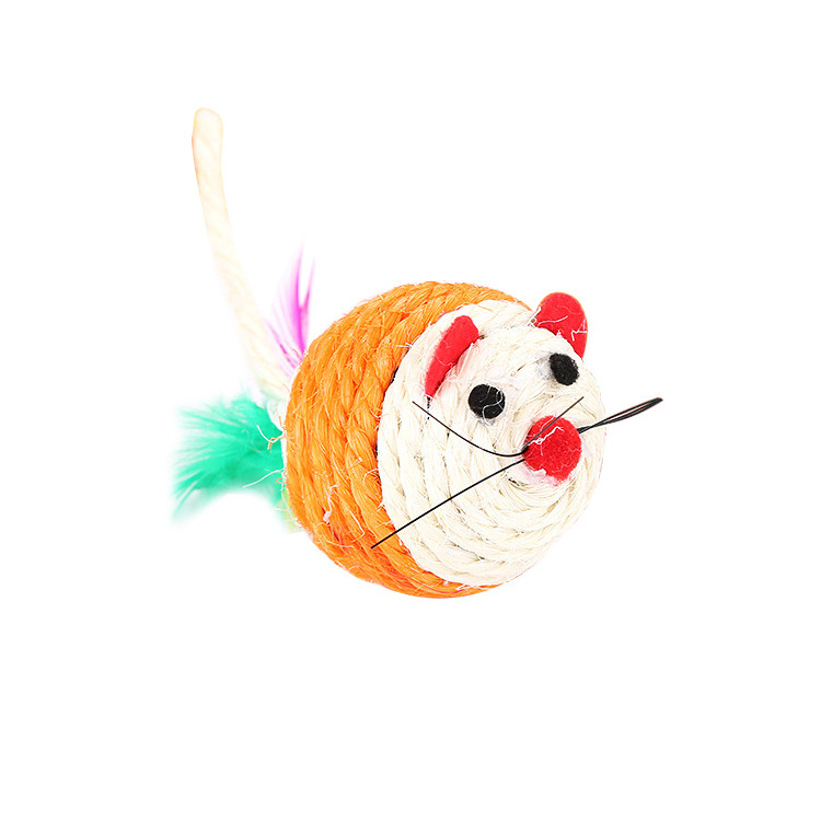 sisal mouse toy with feathers