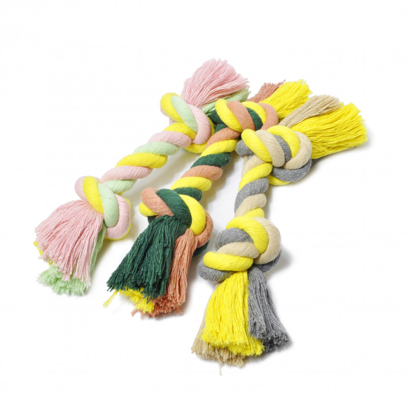 Rope with 2 knots, 3 assorted colours, 10''